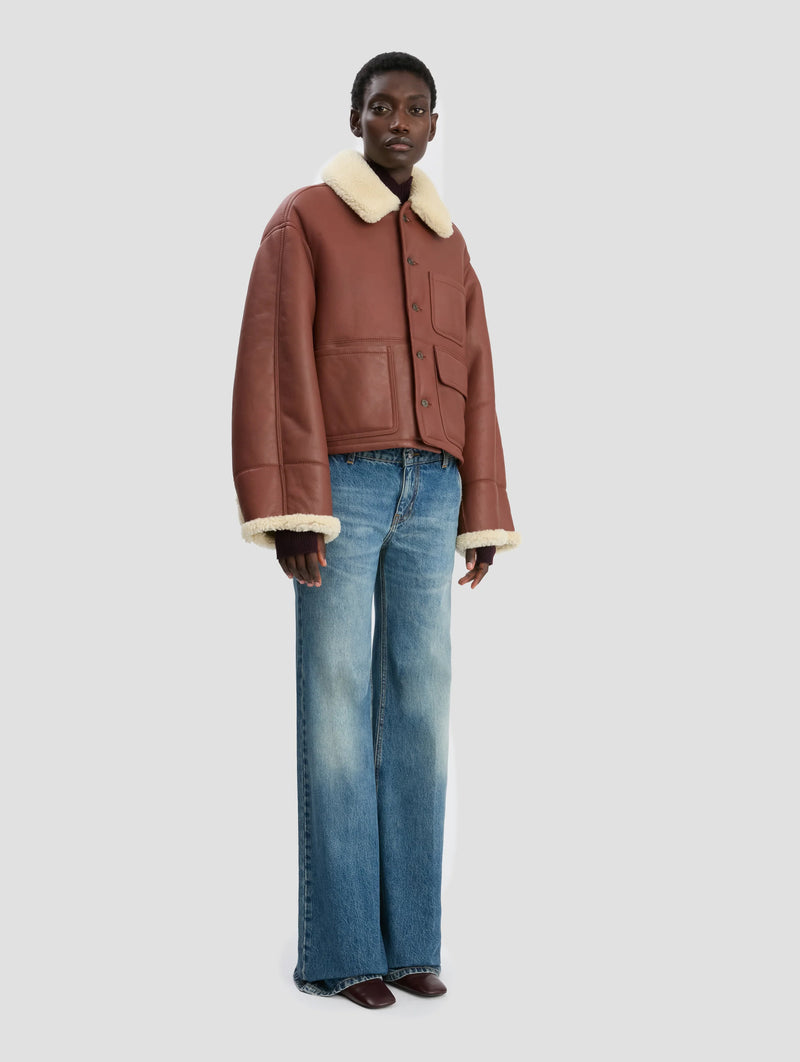 Shearling Workwear Jacket in Brown and Cream