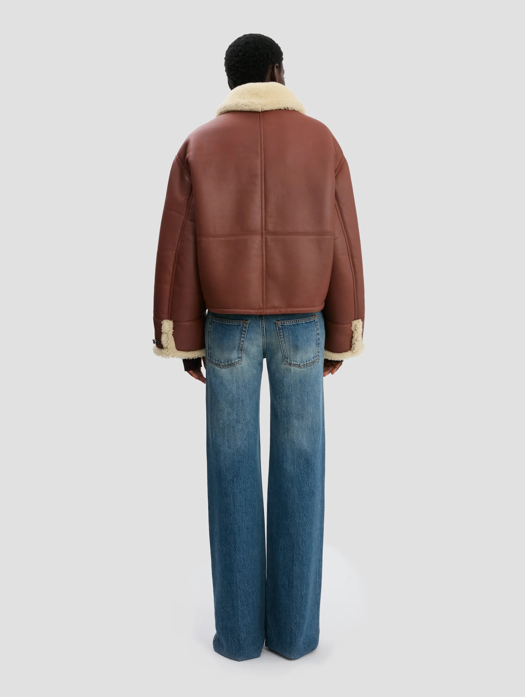 Shearling Workwear Jacket in Brown and Cream