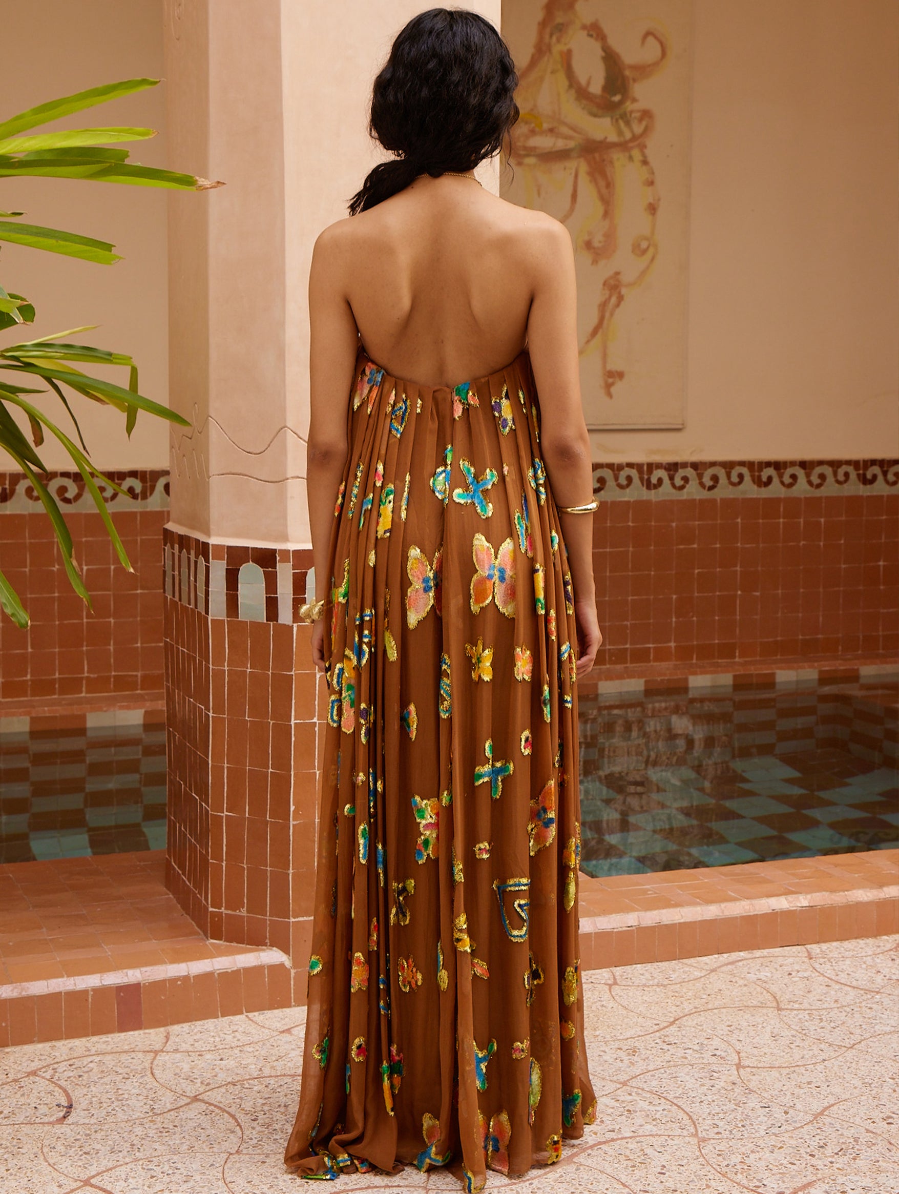 Golden Metallic Strapless Gown in Bronze