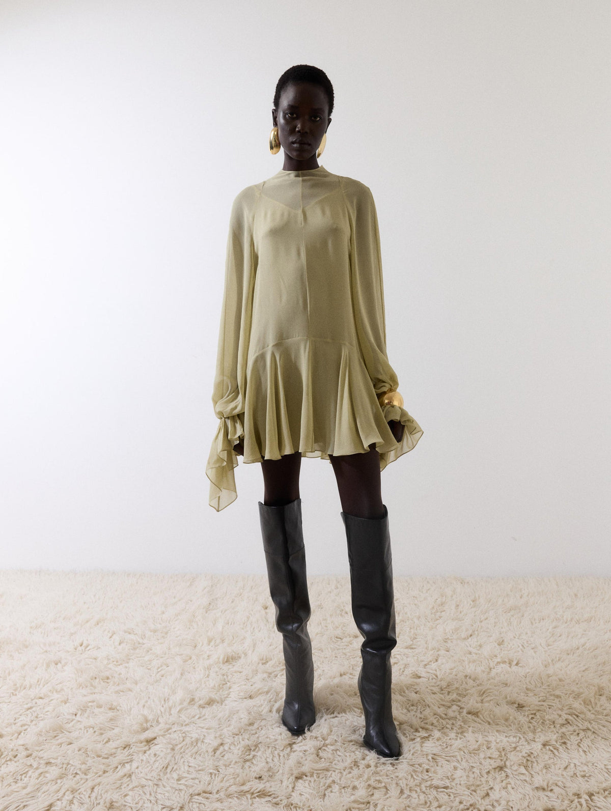 Terran Georgette Chiffon Mini Dress In Sand